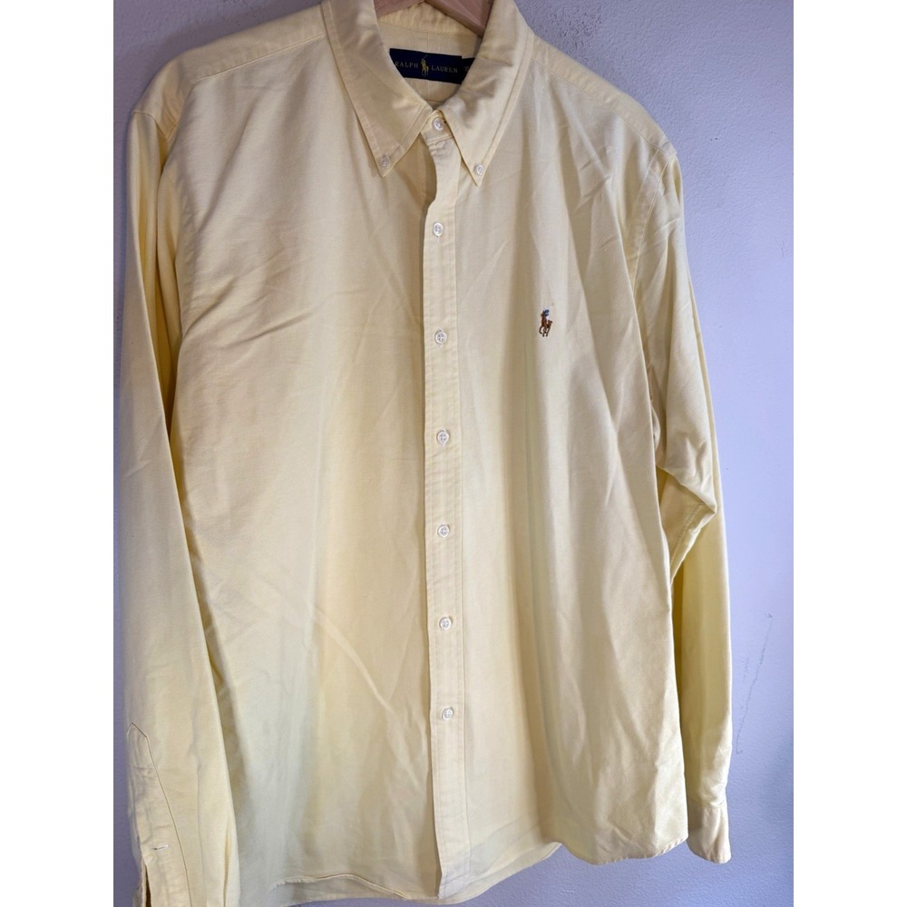 Ralph Lauren Button Up Shirt Mens XL Yellow Solid Woven Cotton Long Sleeve Logo